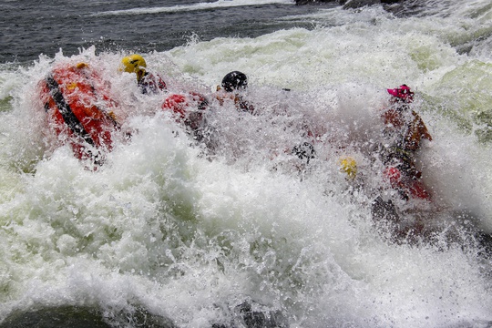 Making a splash with rafting on the river Nile in Jinja, Uganda
