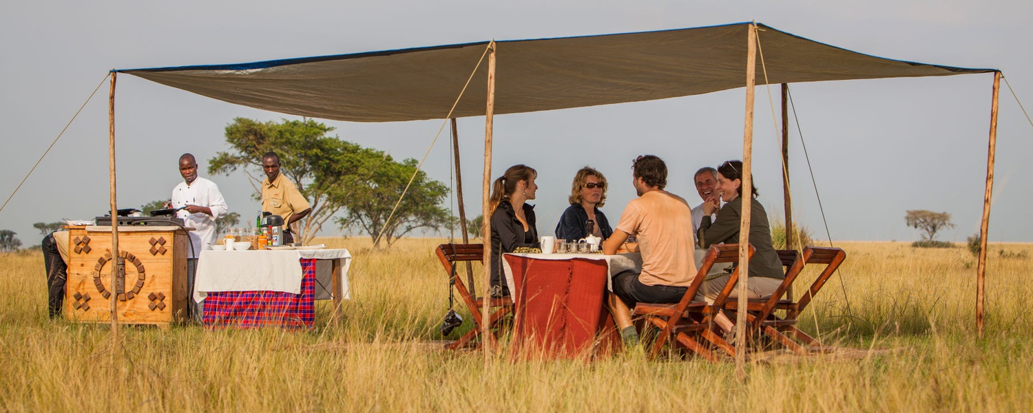 Bush breakfast on Ishasha Plains, Queen Elizabeth National Park, Uganda