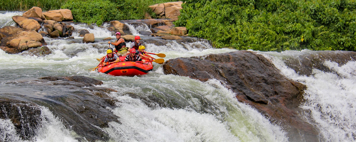 Rafting on white water rapids of the river Nile in Jinja, Uganda