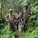 Trekking in the rainforest with Uganda Wildlife Authority rangers.