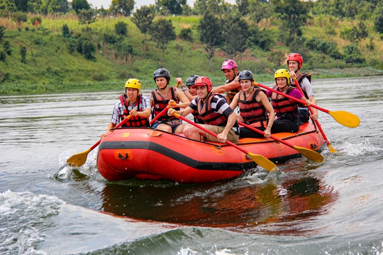 Rafting on calmer waters of the river Nile, close to Jinja in Uganda