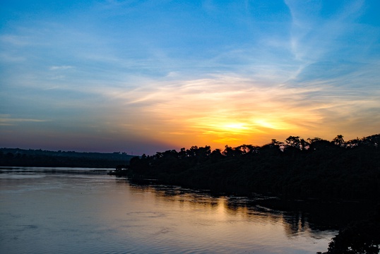 Sunset over the river Nile, Uganda